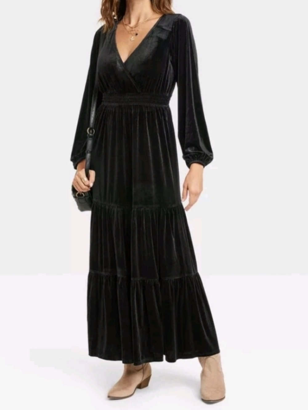 Knox Rose Black Velvet Maxi Dress Smocked Waist Size XXL
